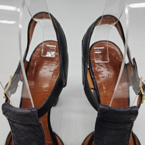 Chie Mihara T-Strap Peep Toe Heels Black Leather EU 37 US 7 - Picture 4 of 9